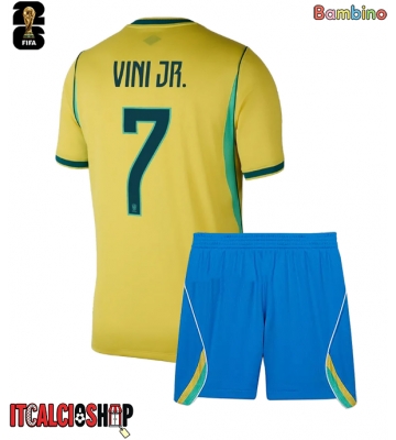 Brasile Vinicius Junior #7 Prima Maglia Bambino Mondiali 2026 Manica Corta (+ Pantaloni corti)